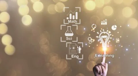 Concept of e-Learning, a learning management system through a network (Lear.. Stock Photos