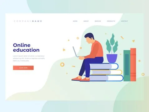 Concept of e-learning, online education and wireless networks. 스톡 일러스트