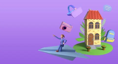 Concept of e-learning, online education at home. Web banner Stock Illustration