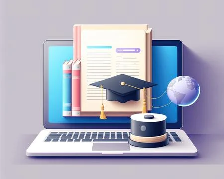 Concept of e-learning, online education at home. 3d render Stock Illustration