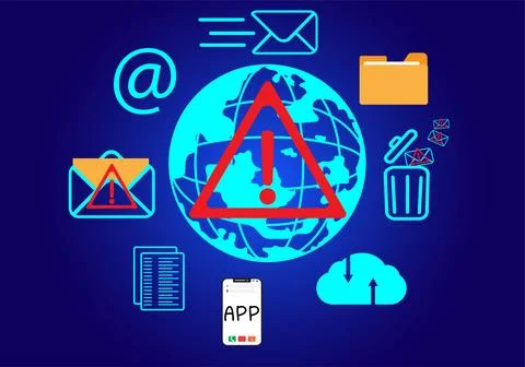 Concept of e-mail and computer viruses internet security, Spam email warnings. イラスト素材