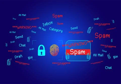 Concept of e-mail and computer viruses internet security, Spam email warnings. Illustrazione stock