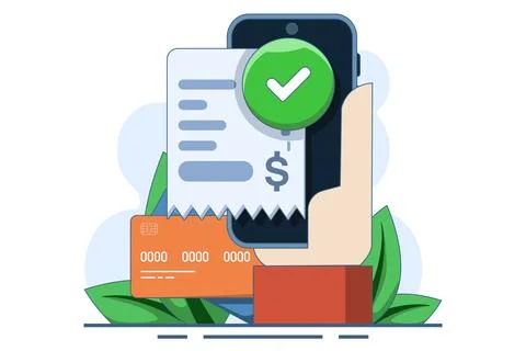 Concept of e-payment, mobile banking, billing, invoice, online bill payment. Stock Illustration