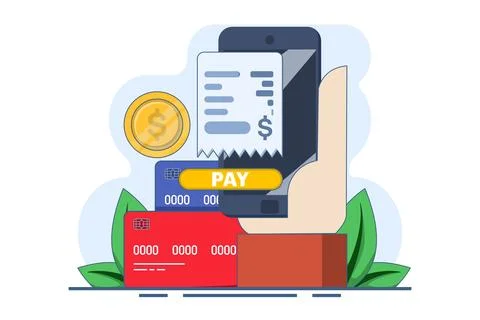 Concept of e-payment, mobile banking, billing, invoice, online bill payment. Stock Illustration