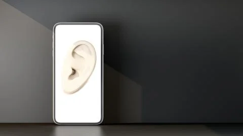 Concept ear in the phone with copy space Stock Illustration