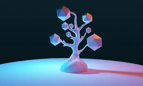 Concept of early spring. low poly tree 3d graphics, 3d render 스톡 일러스트