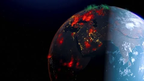 Concept of Earth wildfire view from space rotation day to night skyline. Stock Footage 152852416