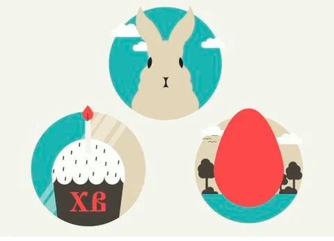 Concept easter flat icon set with rabbit,cake and egg Stock Illustration