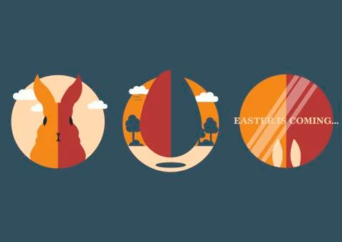Concept easter flat icon set with rabbit and egg 스톡 일러스트