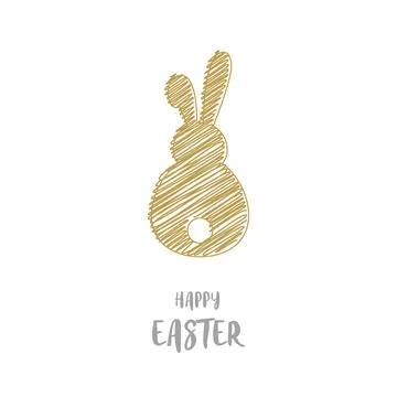 Concept of Easter greeting card with hand drawn bunny and wishes. Vector Stock Illustration