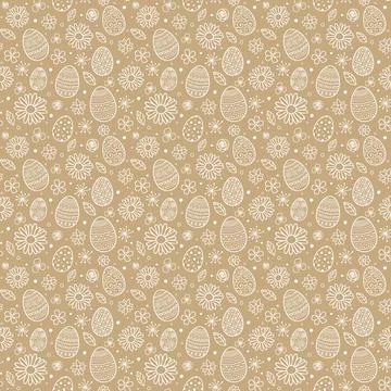 Concept of Easter pattern with hand drawn eggs and flowers. Vector Stock Illustration