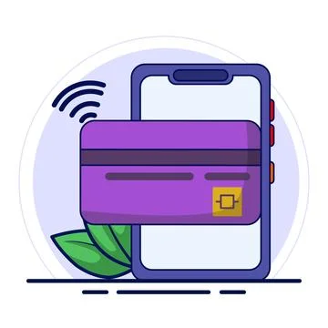 Concept of easy cashless payment, electronic money, contactless. Illustrazione stock