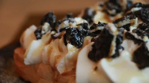 The concept of eating dessert. Eat less dessert and exercise regularly.,Toast Stock Footage 86046589