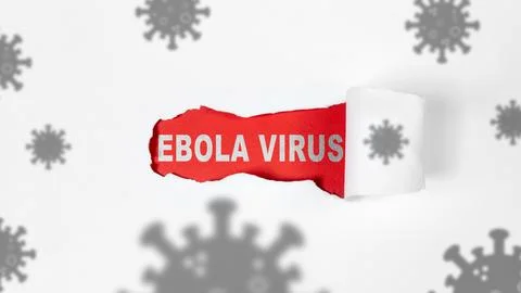 Concept of Ebola virus outbreak with warning text revealed behind torn whit.. Stock Photos