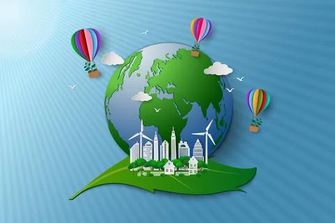 Concept of eco friendly and environment conservation,colorful hot air balloon Stock Illustration
