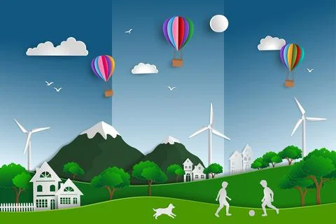 Concept of eco friendly save the world and environment with green nature land Stock Illustration
