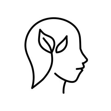 Concept of eco mind icon. Flat human head with green plant pictogram for web. Stock Illustration