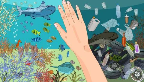 The concept of ecological catastrophe of garbage in the ocean. Stock Illustration