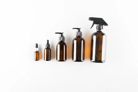 Concept of ecological cosmetics without plastic in glass bottles Stock Photos