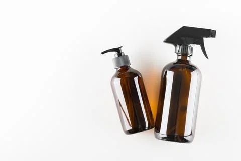 Concept of ecological cosmetics without plastic in glass bottles Stock Photos