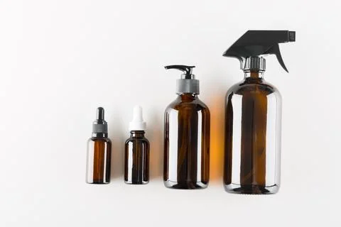 Concept of ecological cosmetics without plastic in glass bottles Stock Photos