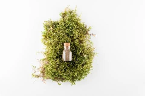 Concept of ecological cosmetics without plastic in glass bottles Stock Photos