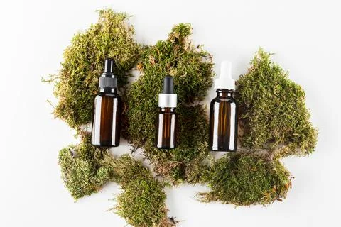 Concept of ecological cosmetics without plastic in glass bottles Stock Photos