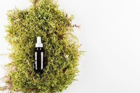 Concept of ecological cosmetics without plastic in glass bottles Stock Photos