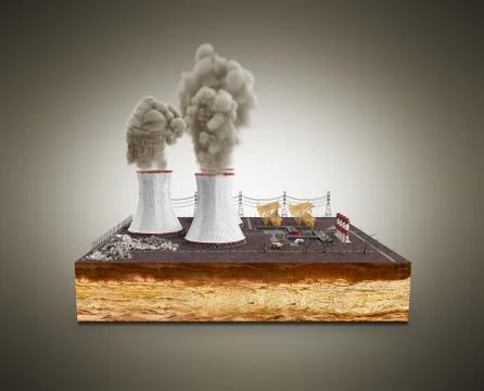 The concept of ecologically problems The thermal power stations 3d render on  Stock Illustration