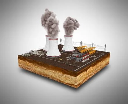 The concept of ecologically problems The thermal power stations 3d render on  Stock Illustration