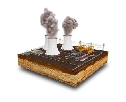 The concept of ecologically problems The thermal power stations 3d render on  Stock Illustration