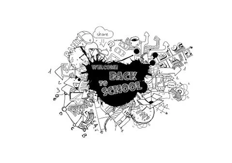Concept of education. School background with hand drawn school supplies and c Stock Illustration