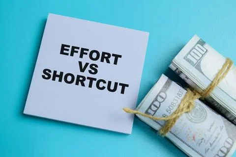 Concept of effort vs shortcut write on sticky notes isolated on table. Stock Photos