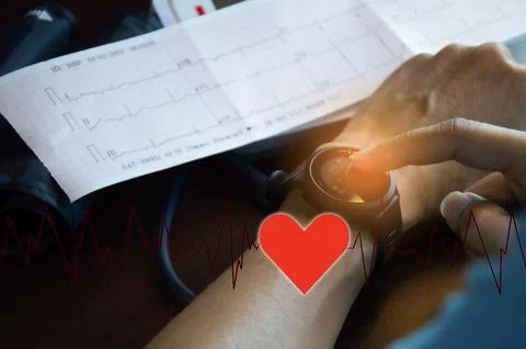Concept of electrocardiogram, abnormal heart function detection, annual hea.. Stock Photos