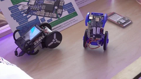 Concept of electronic balancing robot at the World Maker Faire Stock Footage 80744074