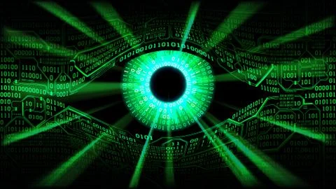 Concept of electronic eye in Matrix, technologies global surveillance, hacking Stock Illustration