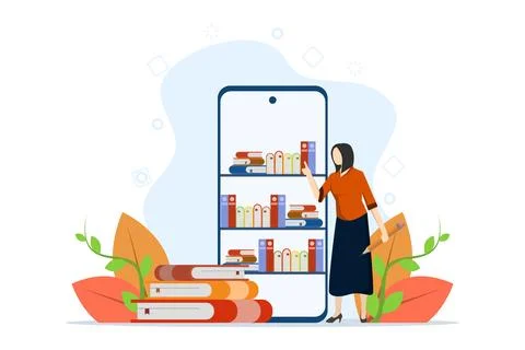 Concept of Electronic Library, Online Bookstore, Ebook, Online Library. Stock Illustration