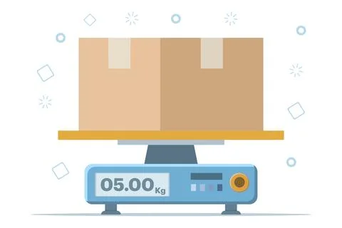 Concept of electronic scales, measuring the weight of goods. Illustrazione stock