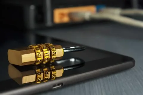 The concept of electronic security. Data encryption. wi-fi router in the ba.. Illustrazione stock