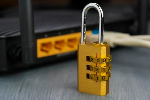 The concept of electronic security. Data encryption. wi-fi router in the ba.. Fotos Stock