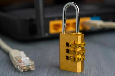 The concept of electronic security. Data encryption. wi-fi router in the ba.. Fotos Stock