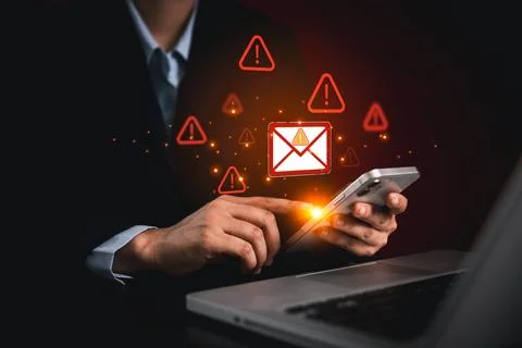 Concept of email security inbox alert, notification icon, warning spam, jun.. Stock Photos