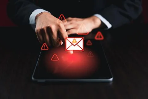 Concept of email security inbox alert, notification icon, warning spam, jun.. Stock Photos