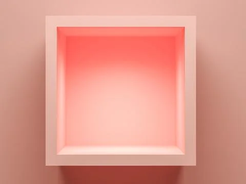 Concept empty illuminated showcase shelf 3D rendering Illustrazione stock