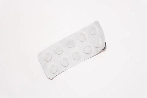 Concept Empty pill blister pack, white background, virus and disease, pill Stock Photos