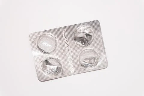 Concept Empty pill blister pack, white background, virus and disease, pill Stock Photos