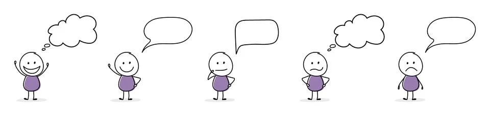 Concept of empty speech balloons with funny stickman. Vector Stock Illustration