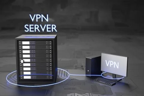 The concept of an encrypted connection between a computer and a server. 3D re Stock Illustration