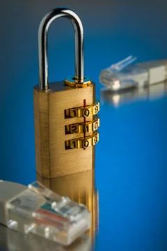 The concept of an encrypted Internet connection. Golden padlock. Photos