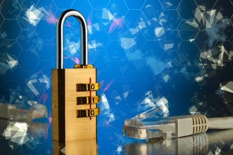 The concept of an encrypted Internet connection. Golden padlock. Fotos Stock
